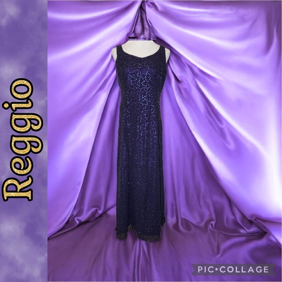 REGGIO Dress Vintage Gown Beaded Purple Maxi Colorful Rhinestone Covered Fabric - Picture 13 of 13